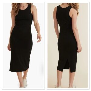 Marine Layer Black Sheath Midi Dress with Slit Sz L Tencel Blend